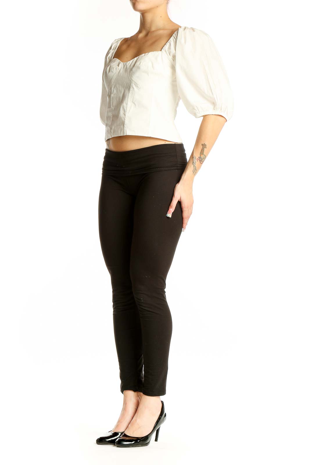 Front view of white cotton puff sleeve crop top from Gap