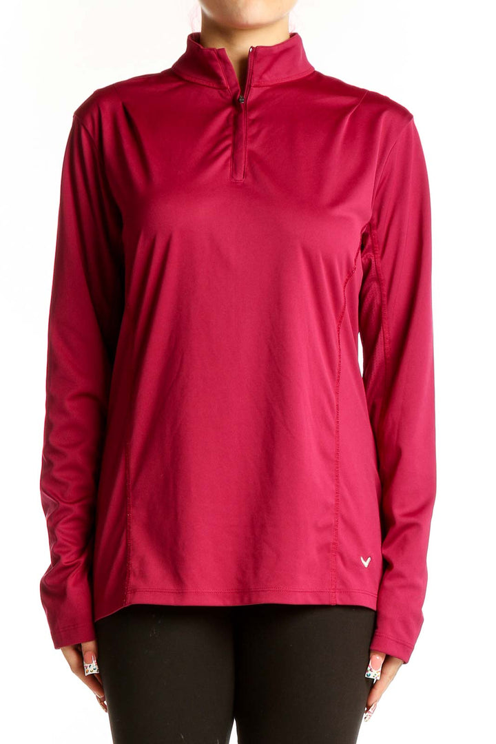 Front view of red Callaway quarter-zip activewear top