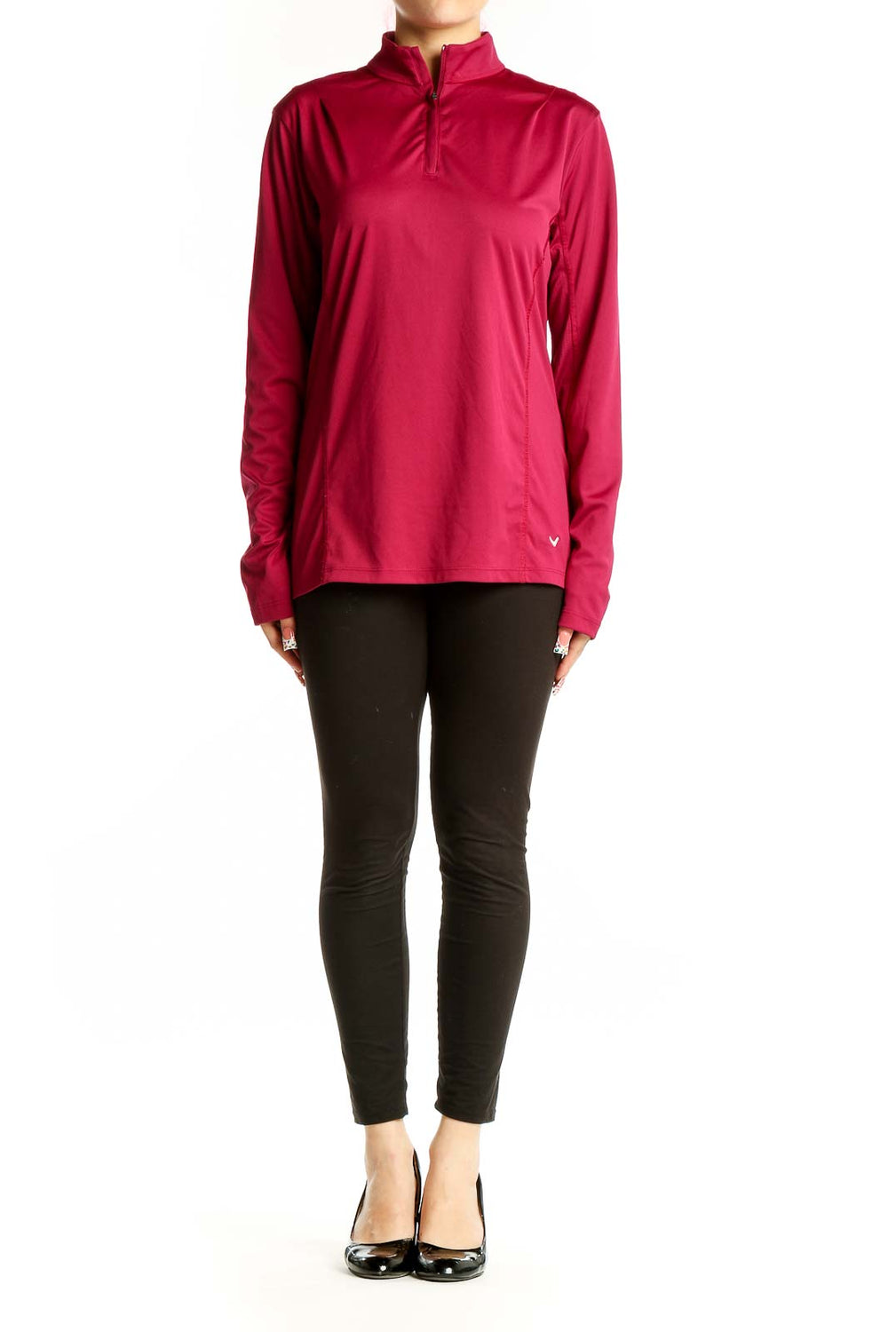 Front view of red Callaway quarter-zip activewear top