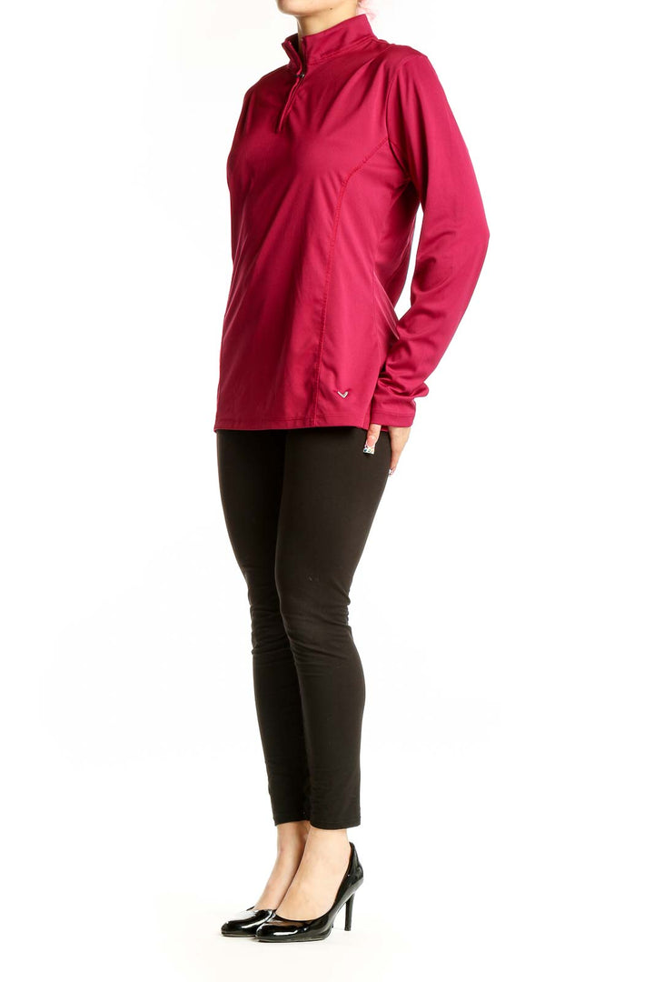 Front view of red Callaway quarter-zip activewear top