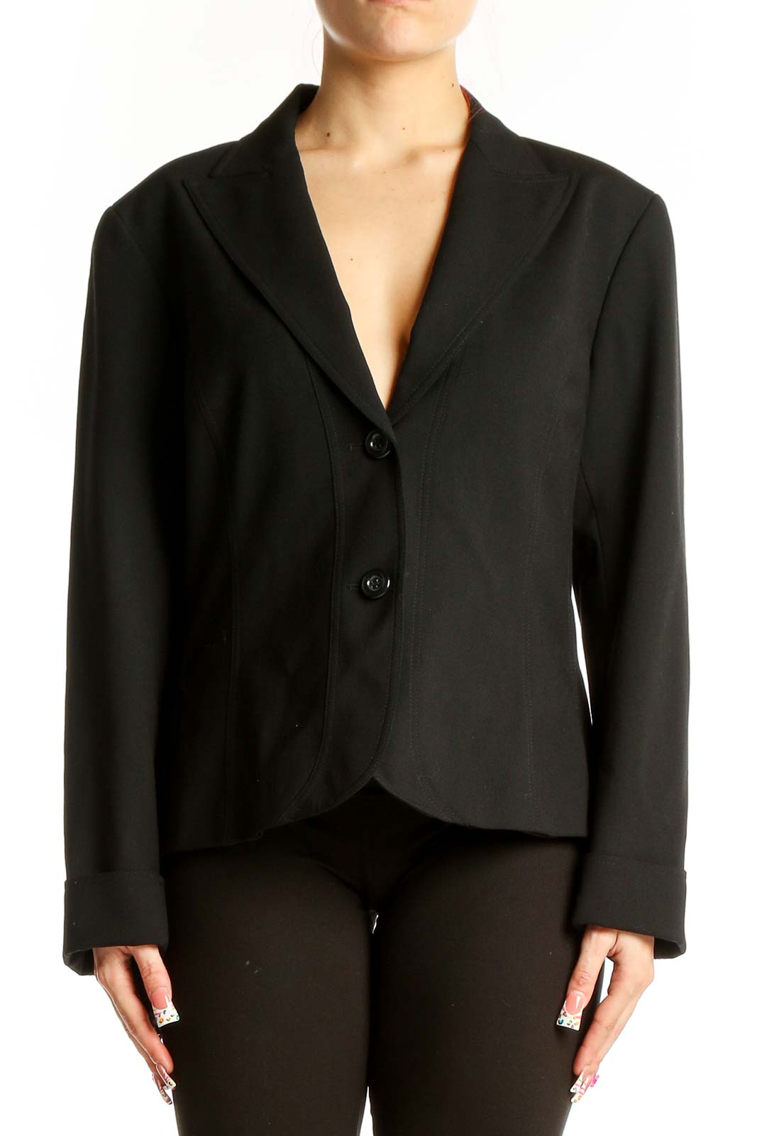 Front view of Lafayette 148 New York black wool blend suit jacket