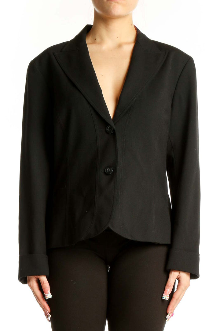 Front view of Lafayette 148 New York black wool blend suit jacket