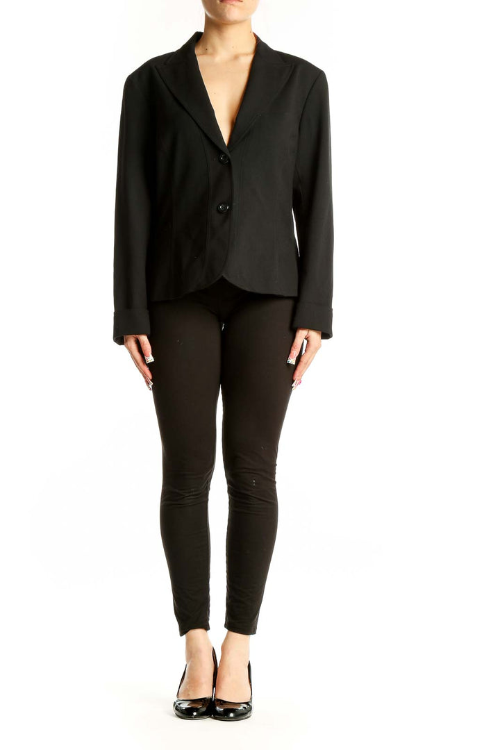 Front view of Lafayette 148 New York black wool blend suit jacket