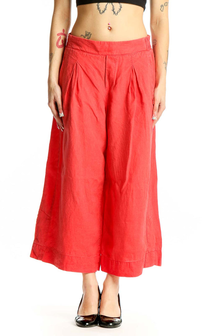 Front view of red linen wide-leg cropped pants from Athleta