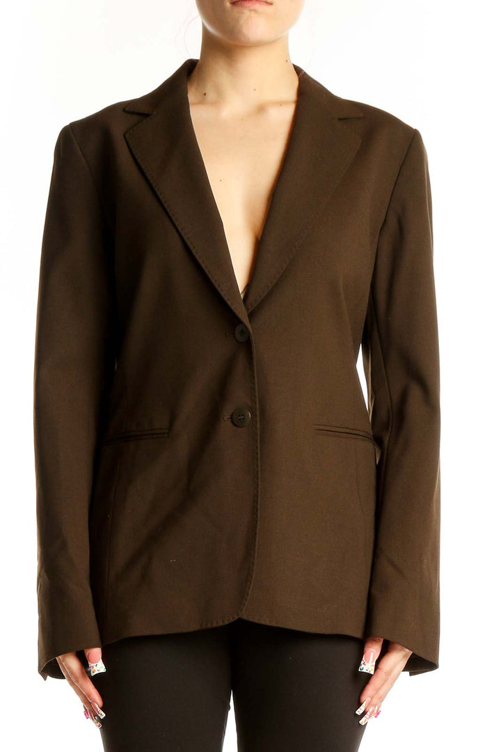 Front view of Lafayette 148 New York brown wool blend blazer