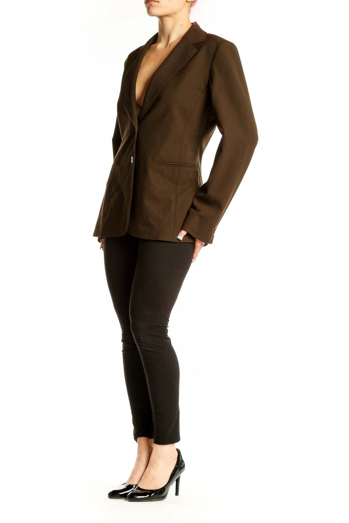 Front view of Lafayette 148 New York brown wool blend blazer