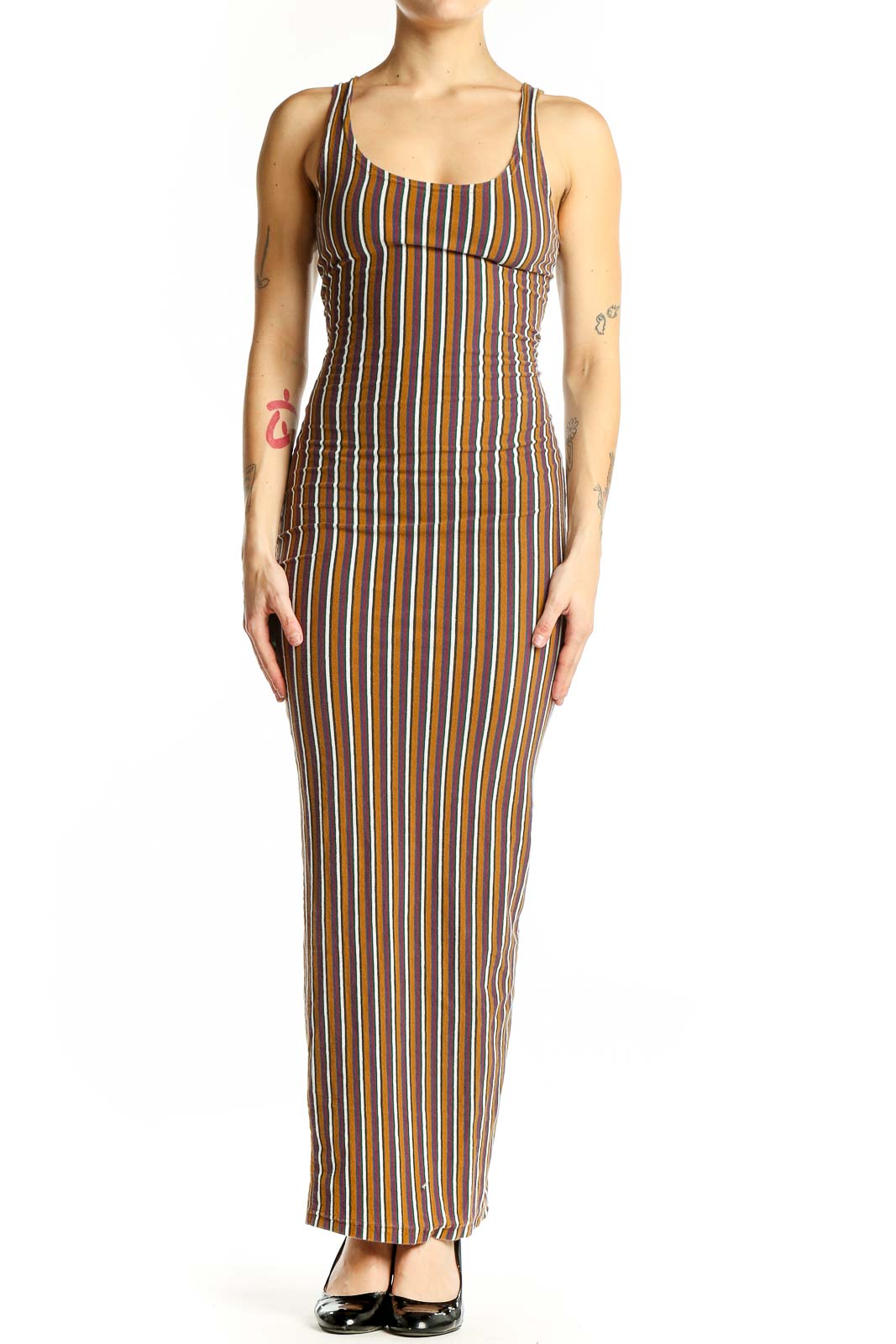 white christmas dresses Contempo Casuals Brown Striped Maxi Dress