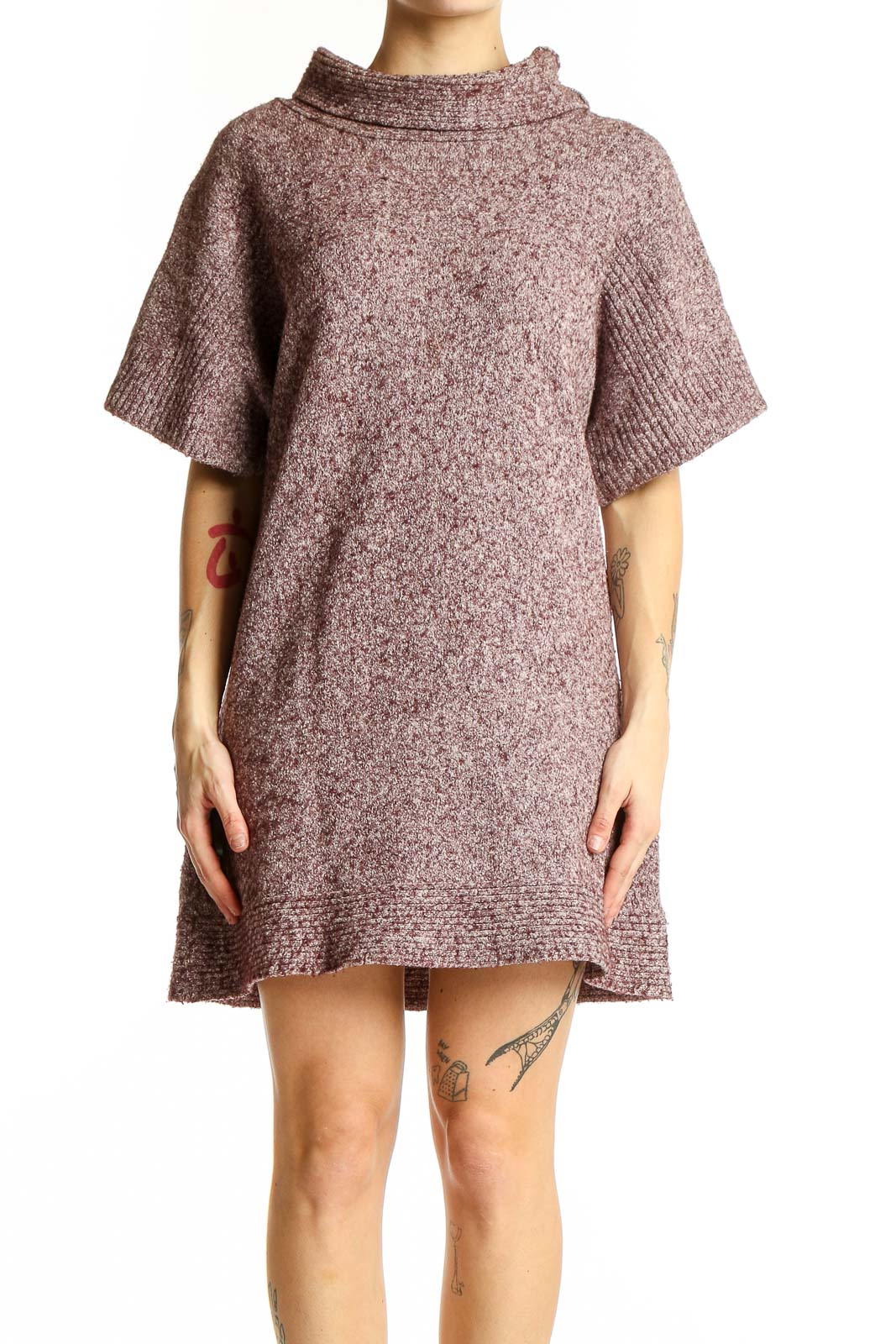 Front view of maroon textured knit tunic dress from Columbia