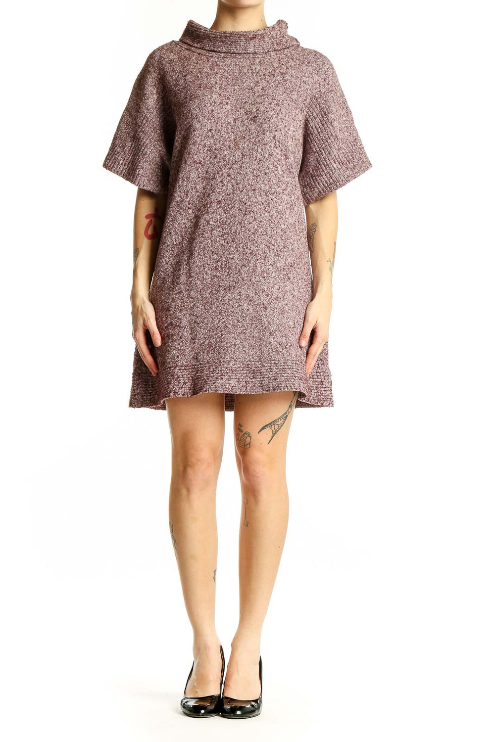 Front view of maroon textured knit tunic dress from Columbia