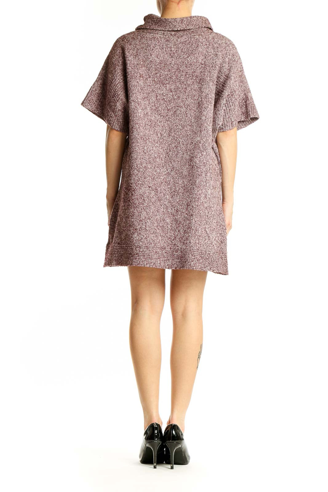 Side view of maroon textured knit tunic dress from Columbia showing relaxed fit