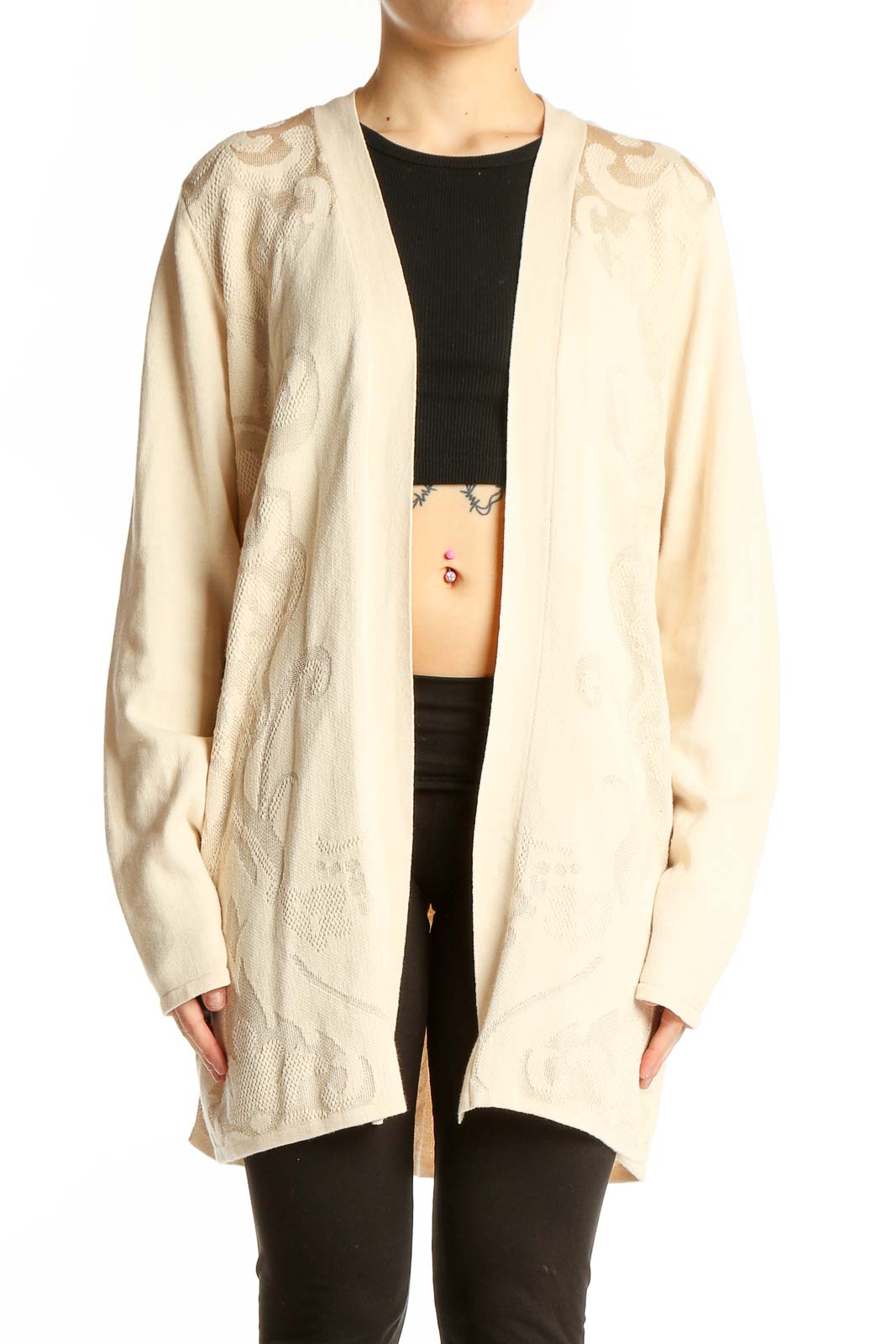 chinese dress ladies Cream Embroidered Dana Buchman Open Front Cardigan