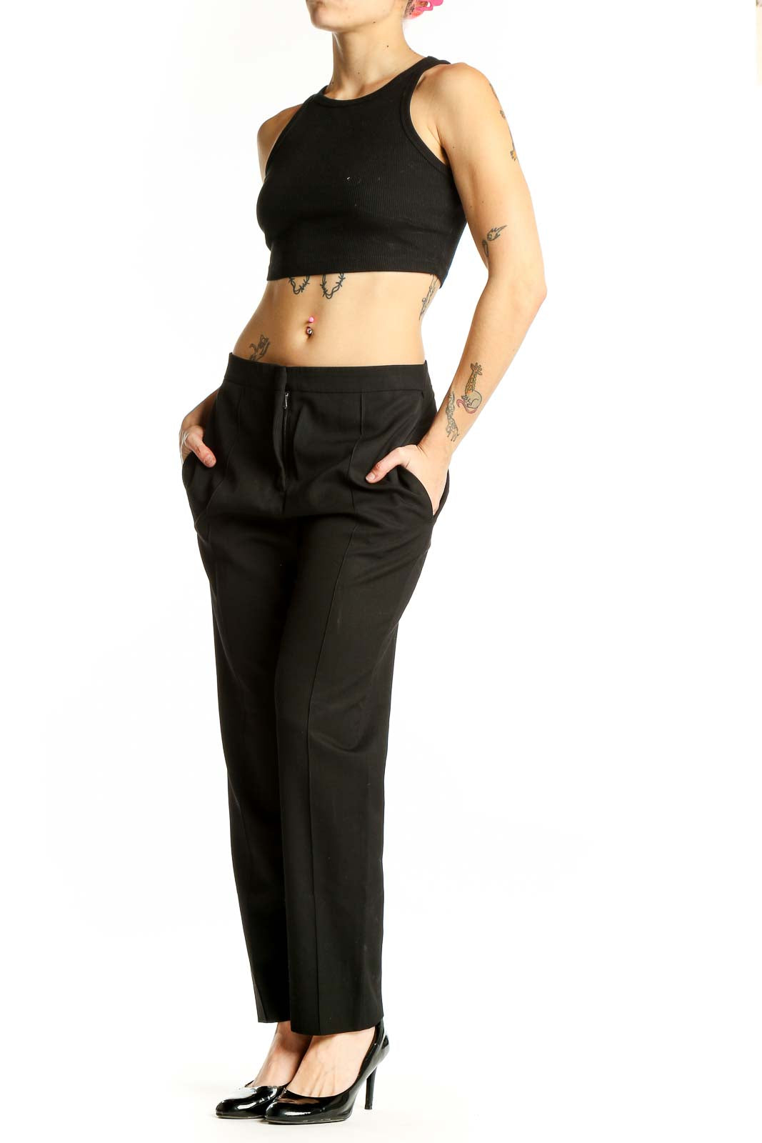 Front view of Sonia Rykiel black wool straight-leg trousers