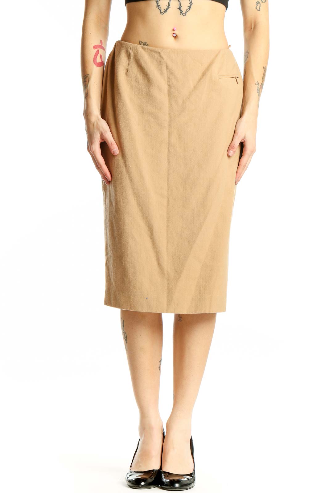 Anne Klein Beige Wool Pencil Skirt Timeless Professional Style