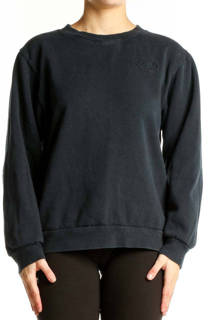 Front view of Rouje Paris black cotton crewneck sweatshirt