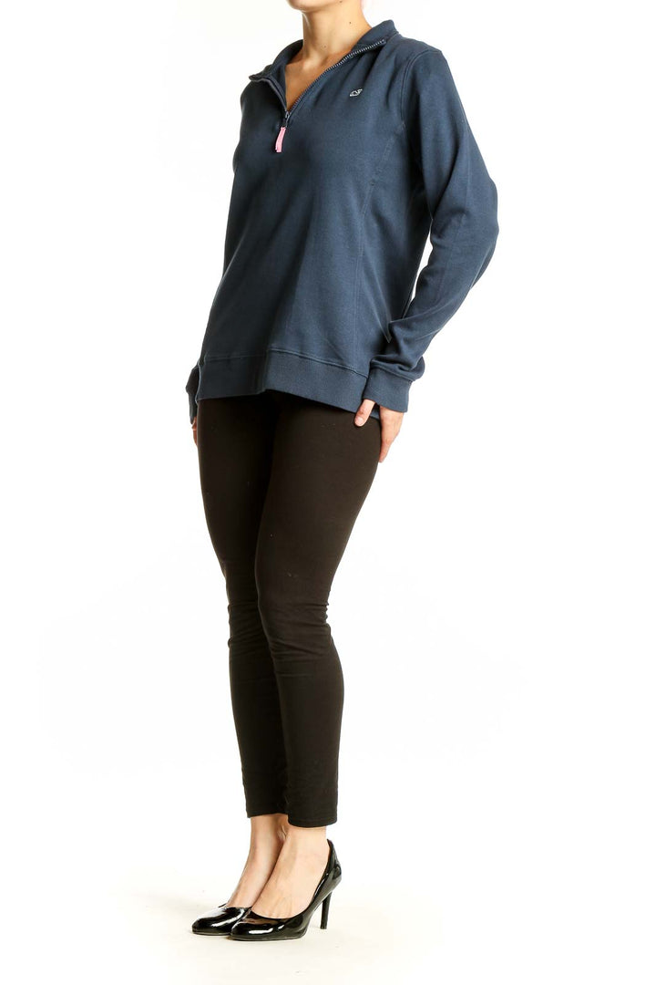 Front view of navy vineyard vines cotton quarter-zip pullover
