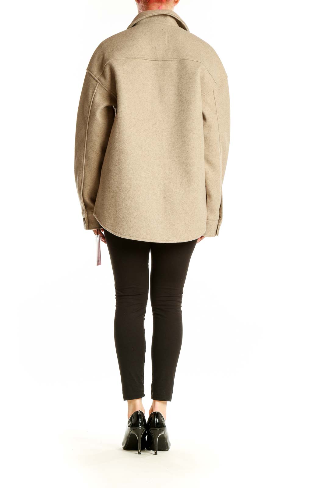 Back view of beige oversized button-up jacket by Avec Les Filles