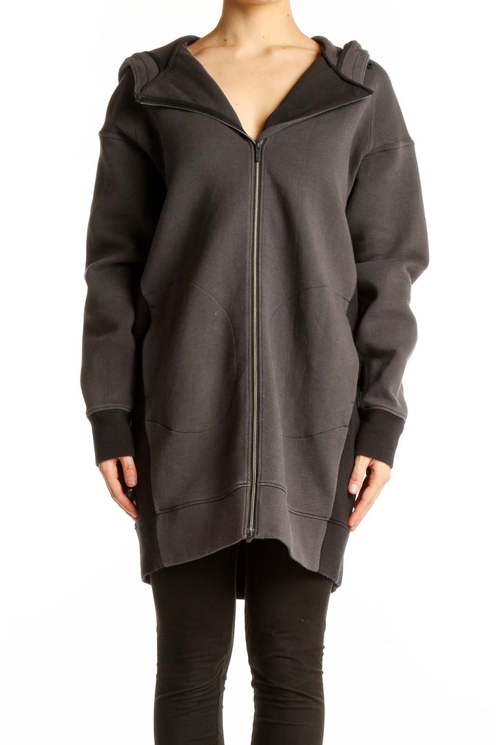 Front view of gray Lululemon oversized hooded zip-up jacket