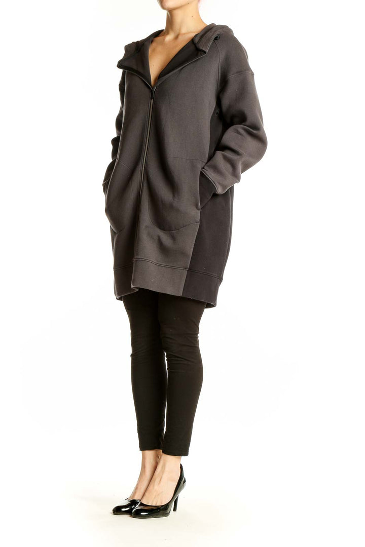 Front view of gray Lululemon oversized hooded zip-up jacket