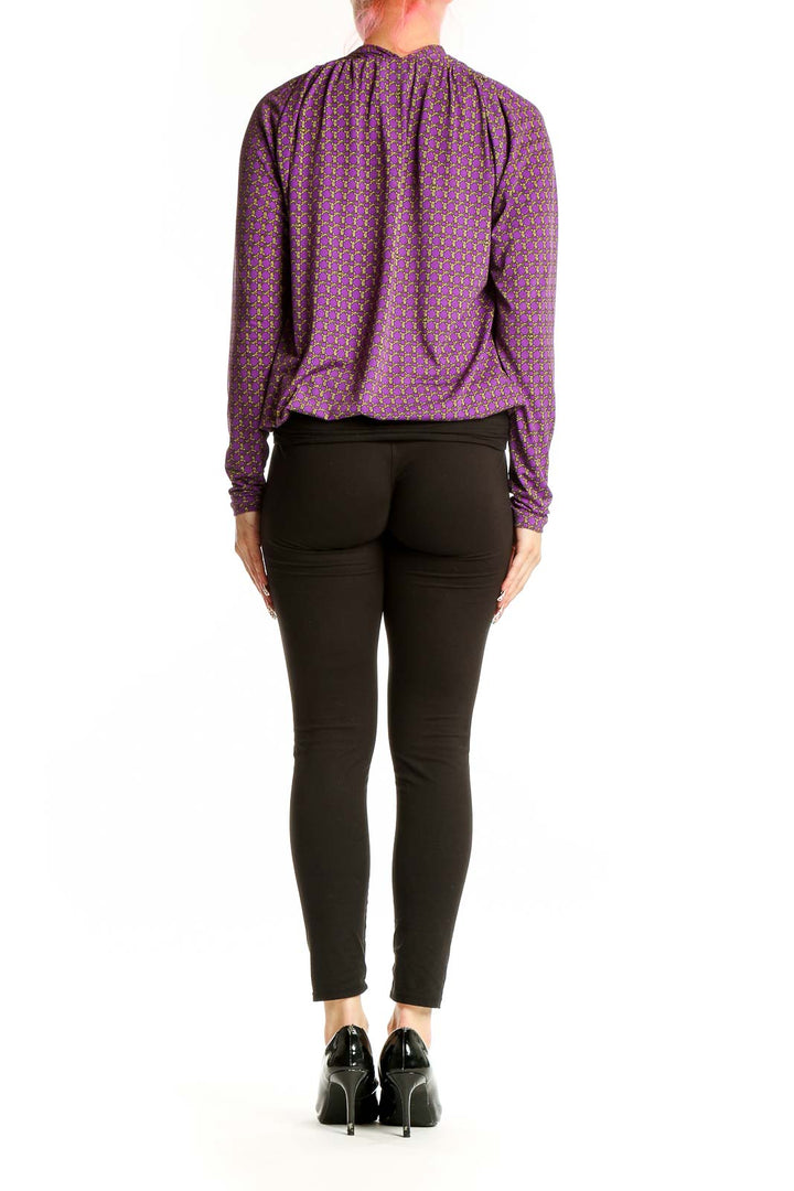 Back view of MICHAEL Michael Kors purple geometric print wrap blouse