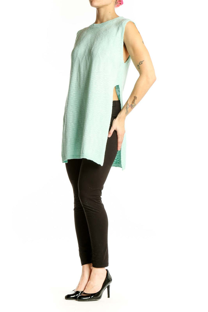 Front view of mint green sleeveless knit tunic from SilkRoll
