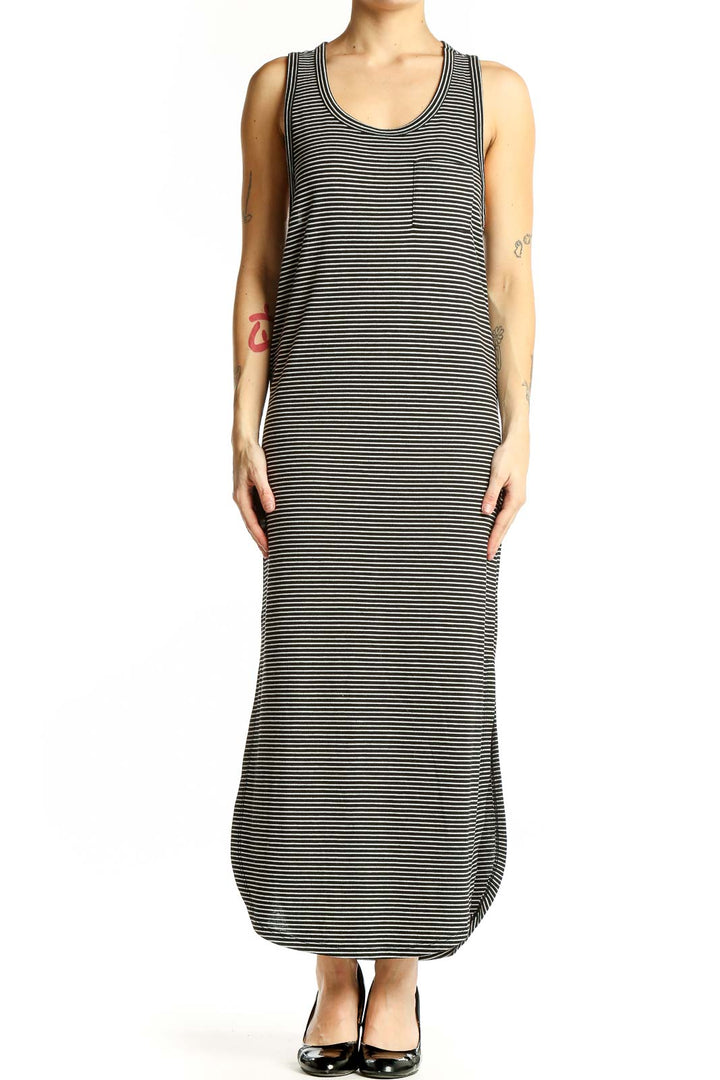 Front view of Black Striped Maxi Tank Dress by Carly Jeans Los Angeles