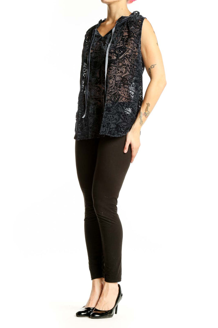 Front view of Black Velvet Burnout Sleeveless Top by Violet & Claire with paisley pattern
