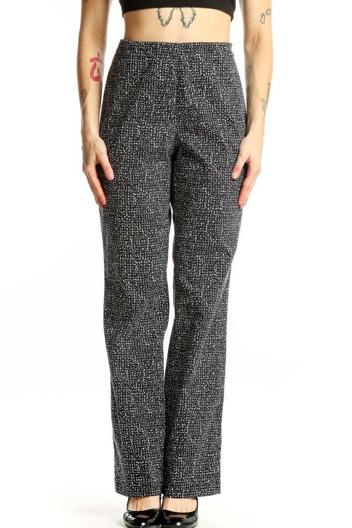 Front view of Splendid black and white textured wide-leg pants