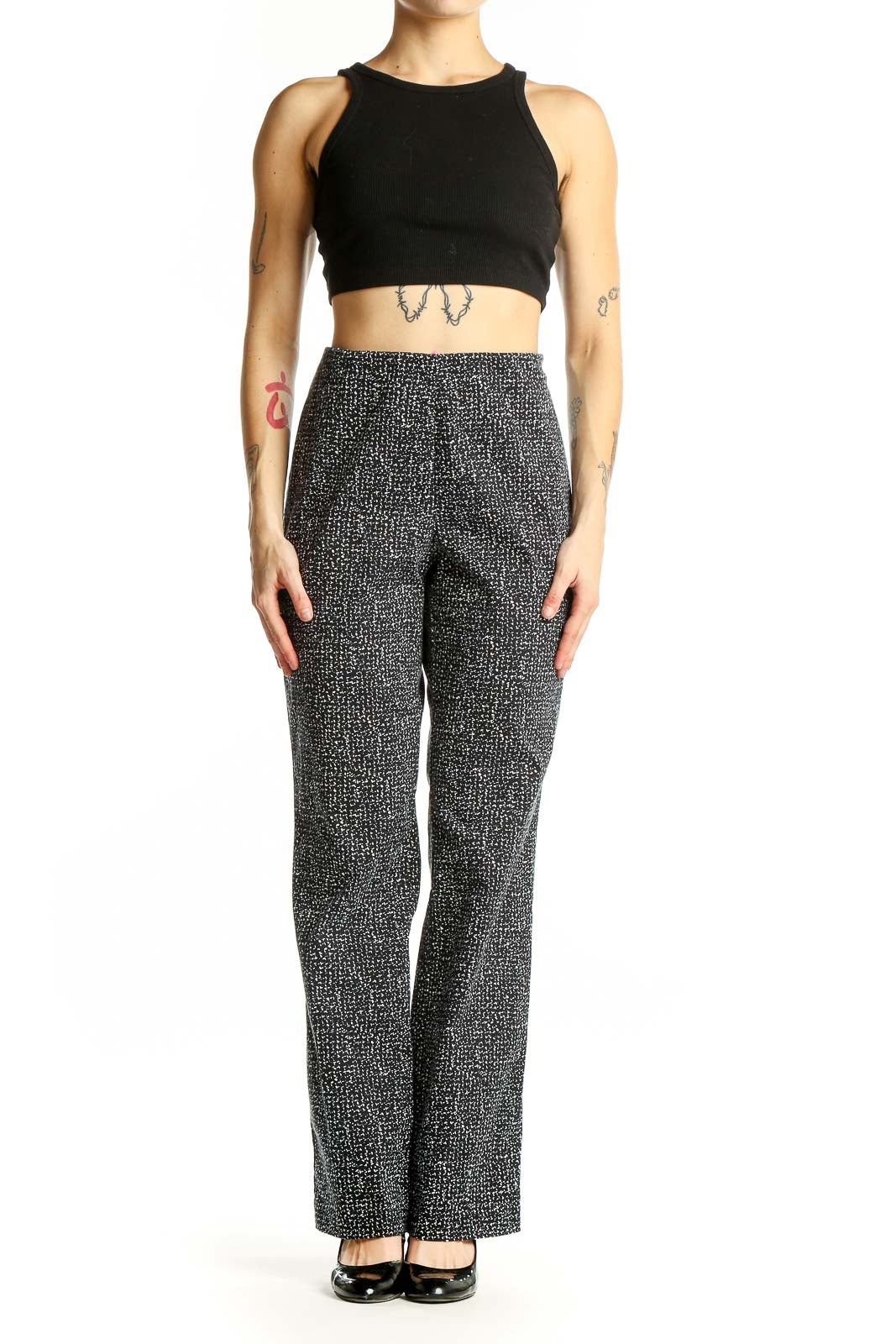 Front view of Splendid black and white textured wide-leg pants