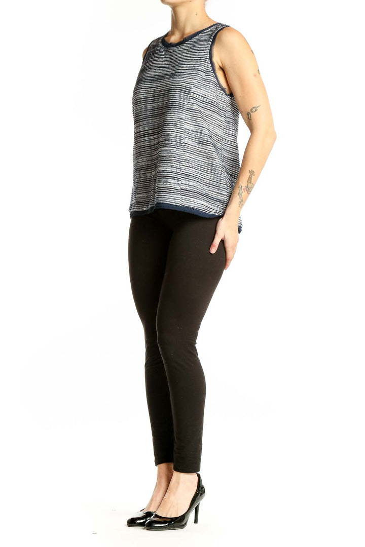 Front view of Anthropologie gray striped sleeveless top