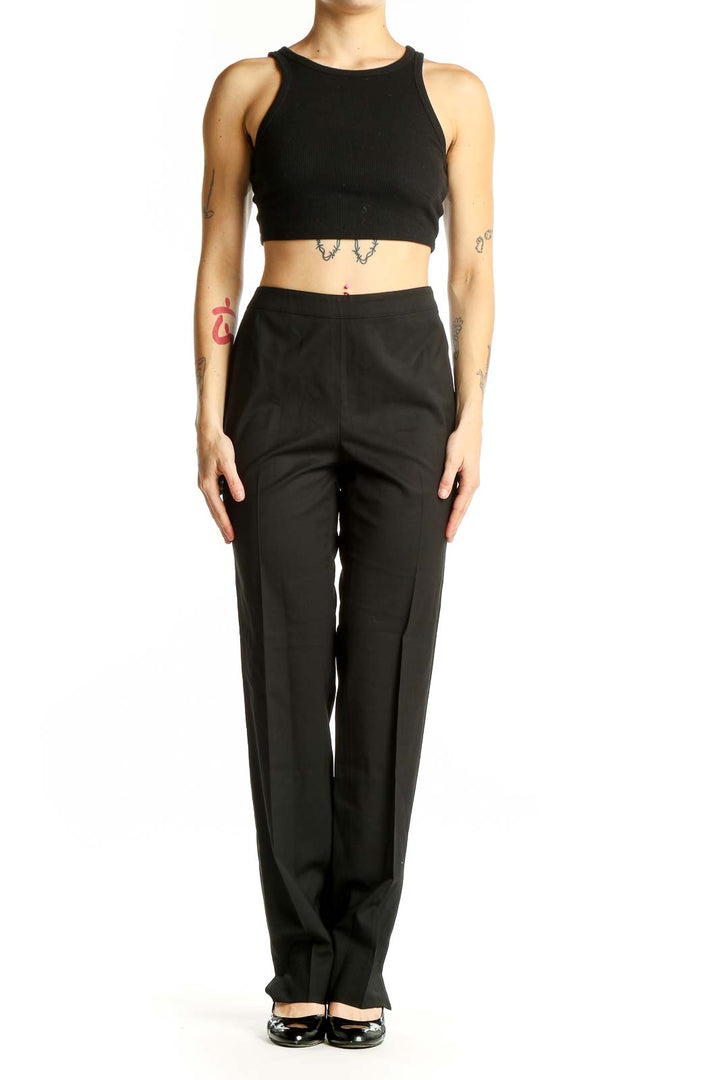 Front view of Lafayette 148 New York black straight-leg trousers