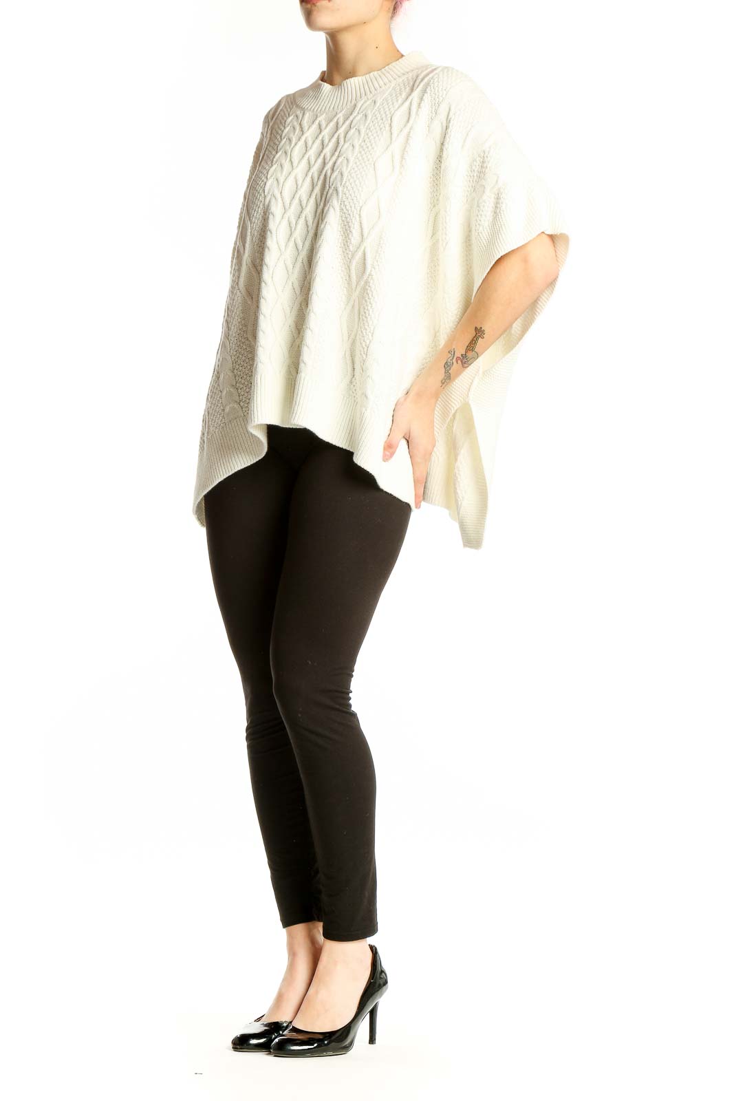 Front view of cream cable knit poncho sweater from J.Crew