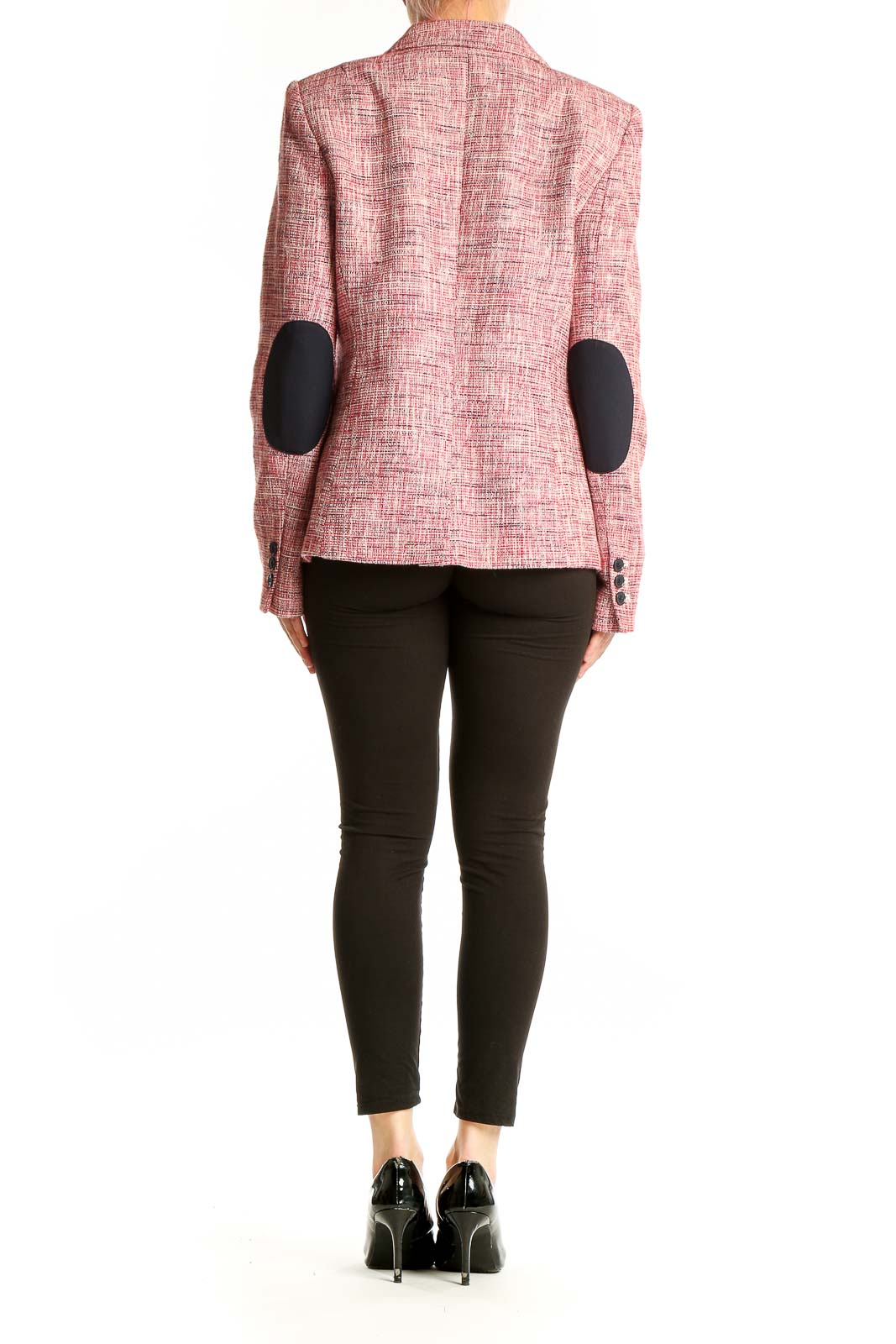 Side view of pink textured Tommy Hilfiger blazer on model