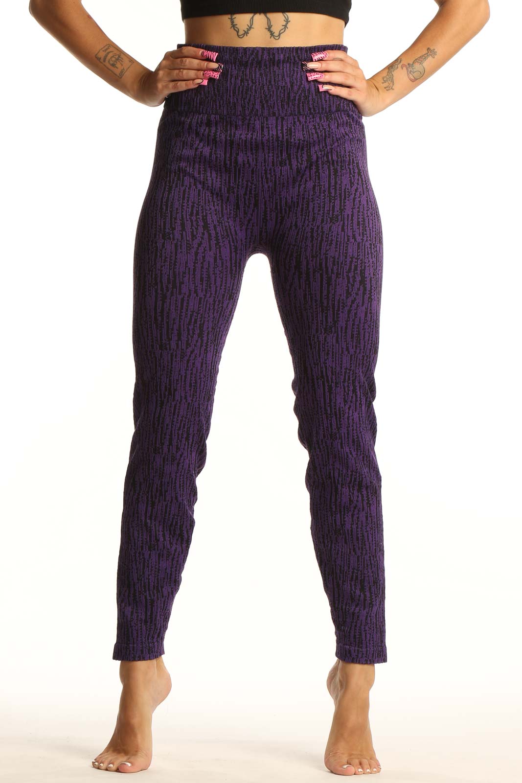 Front view of purple textured high-waist Athleta leggings