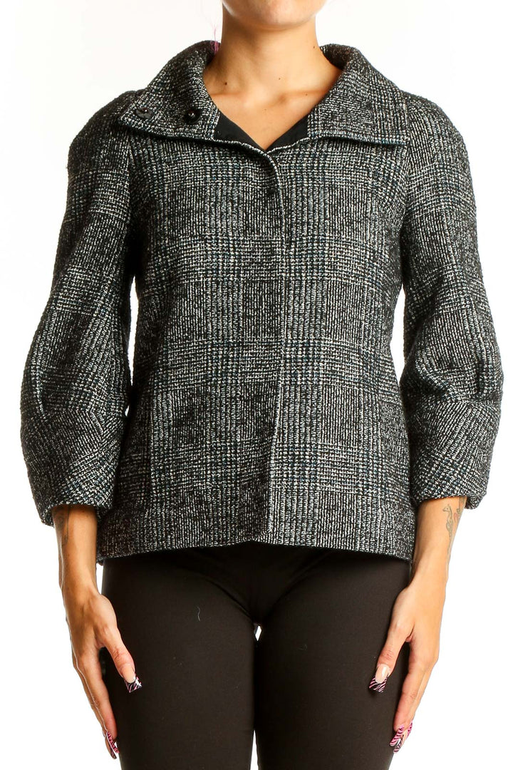Front view of Ann Taylor LOFT gray textured cropped jacket