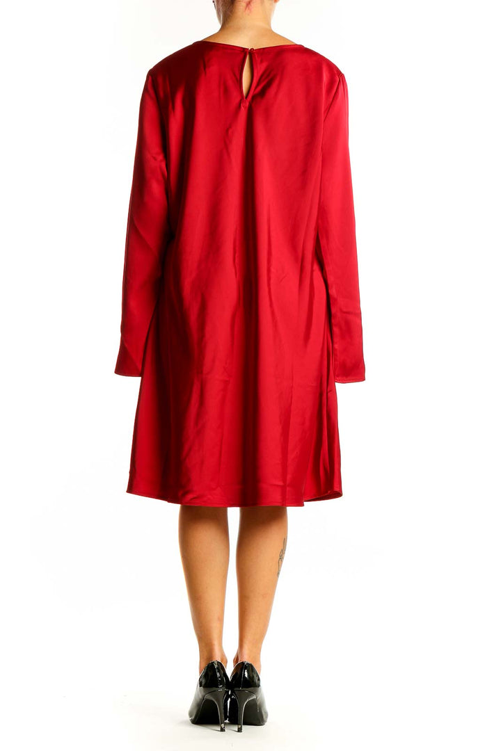 Side view of red long-sleeve shift dress from Gap