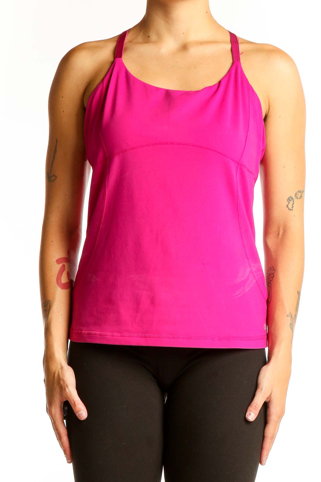 Front view of hot pink Alo sleeveless athletic tank top