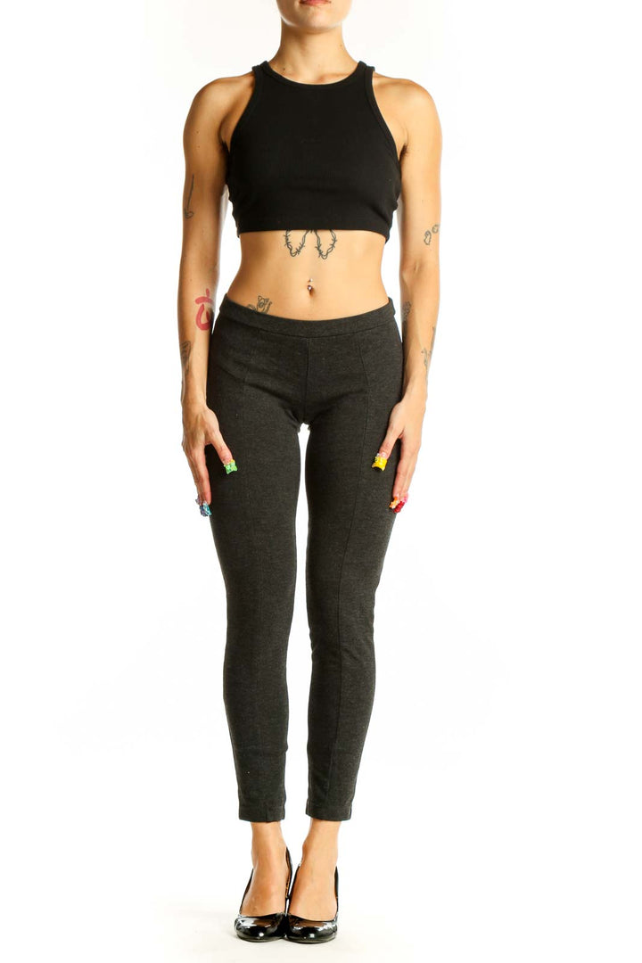 Front view of Theory charcoal slim fit ankle-length pants