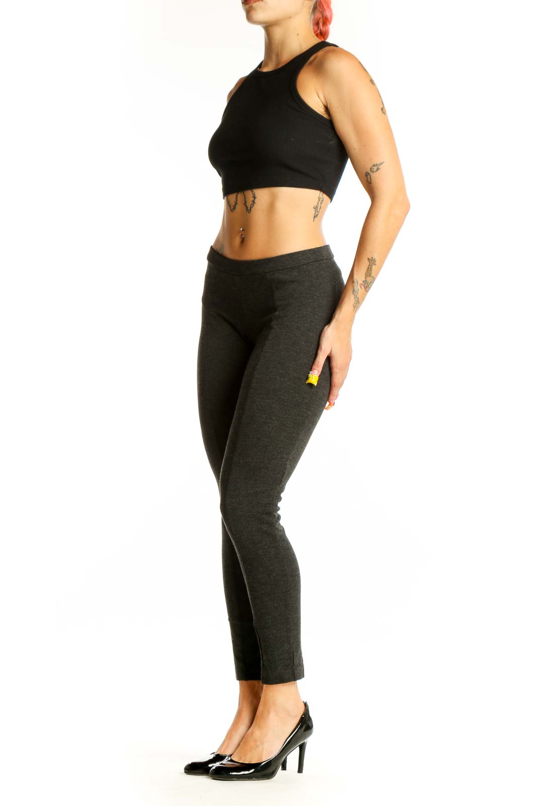 Front view of Theory charcoal slim fit ankle-length pants