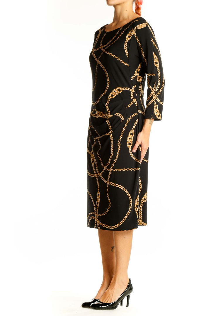 Front view of Lauren Ralph Lauren Black Chain Print Midi Dress