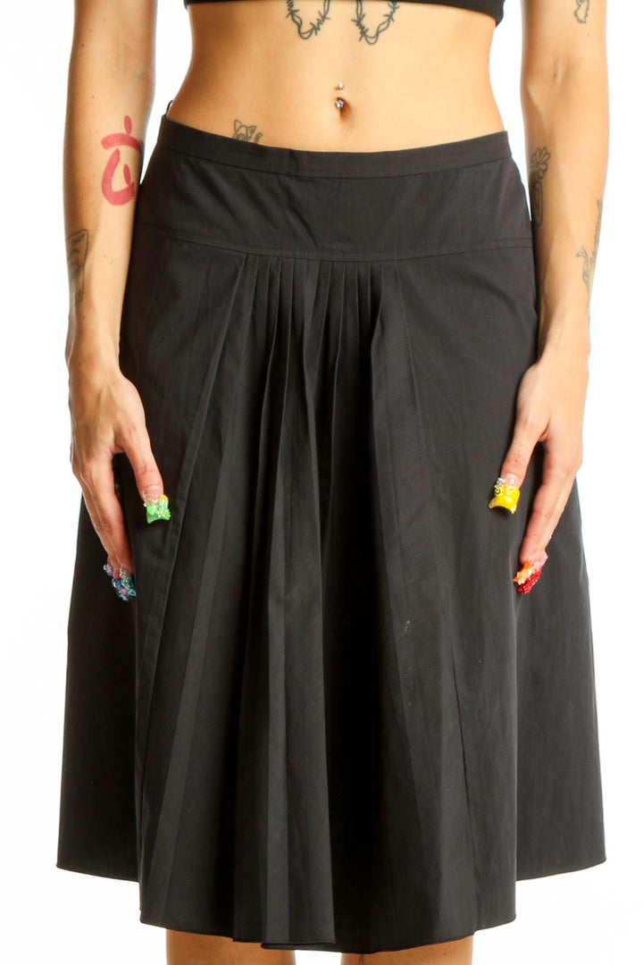 Front view of Moschino Cheap And Chic black pleated midi skirt