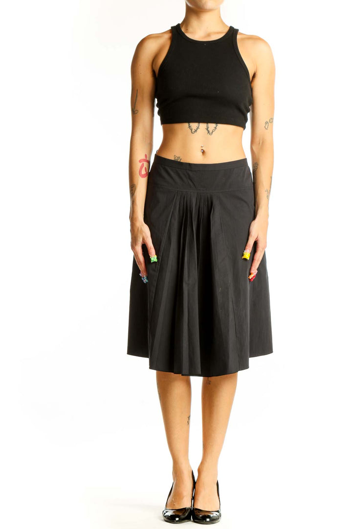 Front view of Moschino Cheap And Chic black pleated midi skirt