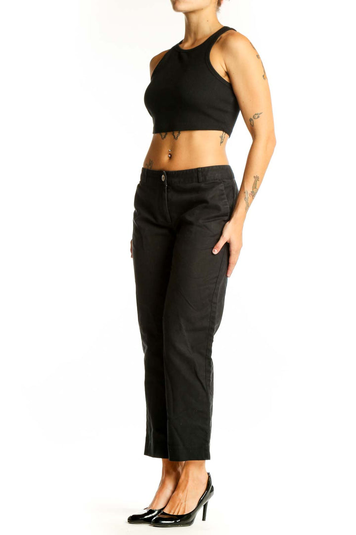 Front view of MICHAEL Michael Kors black cropped dress pants