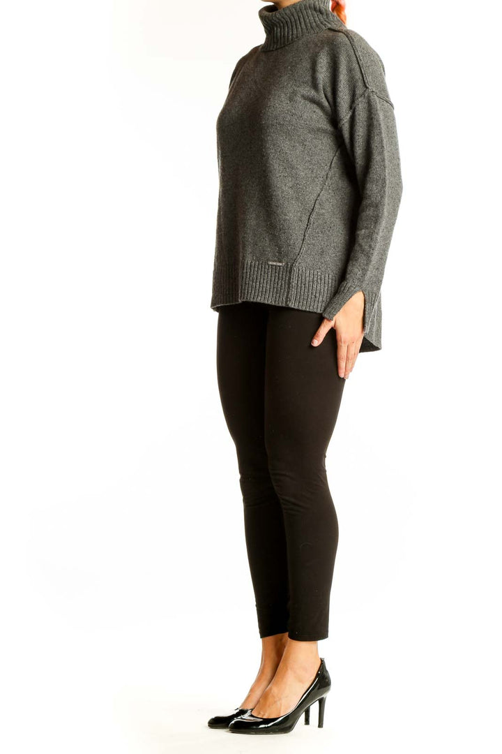 Front view of gray MICHAEL Michael Kors oversized turtleneck sweater