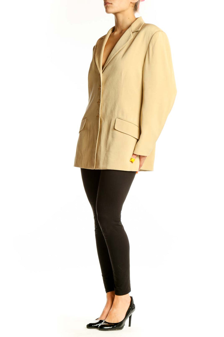 Front view of Pure Silk beige polyester blazer jacket