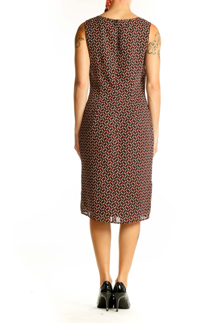 Back view of Ann Taylor LOFT brown geometric print sleeveless sheath dress