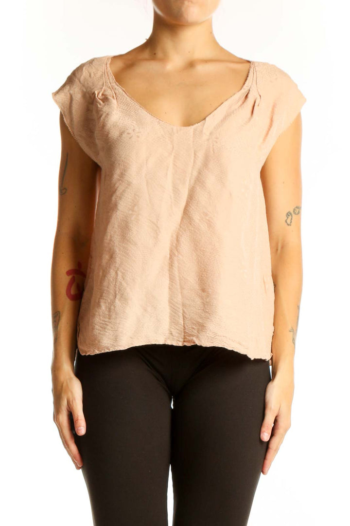 Front view of Rebecca Taylor blush cap sleeve V-neck top