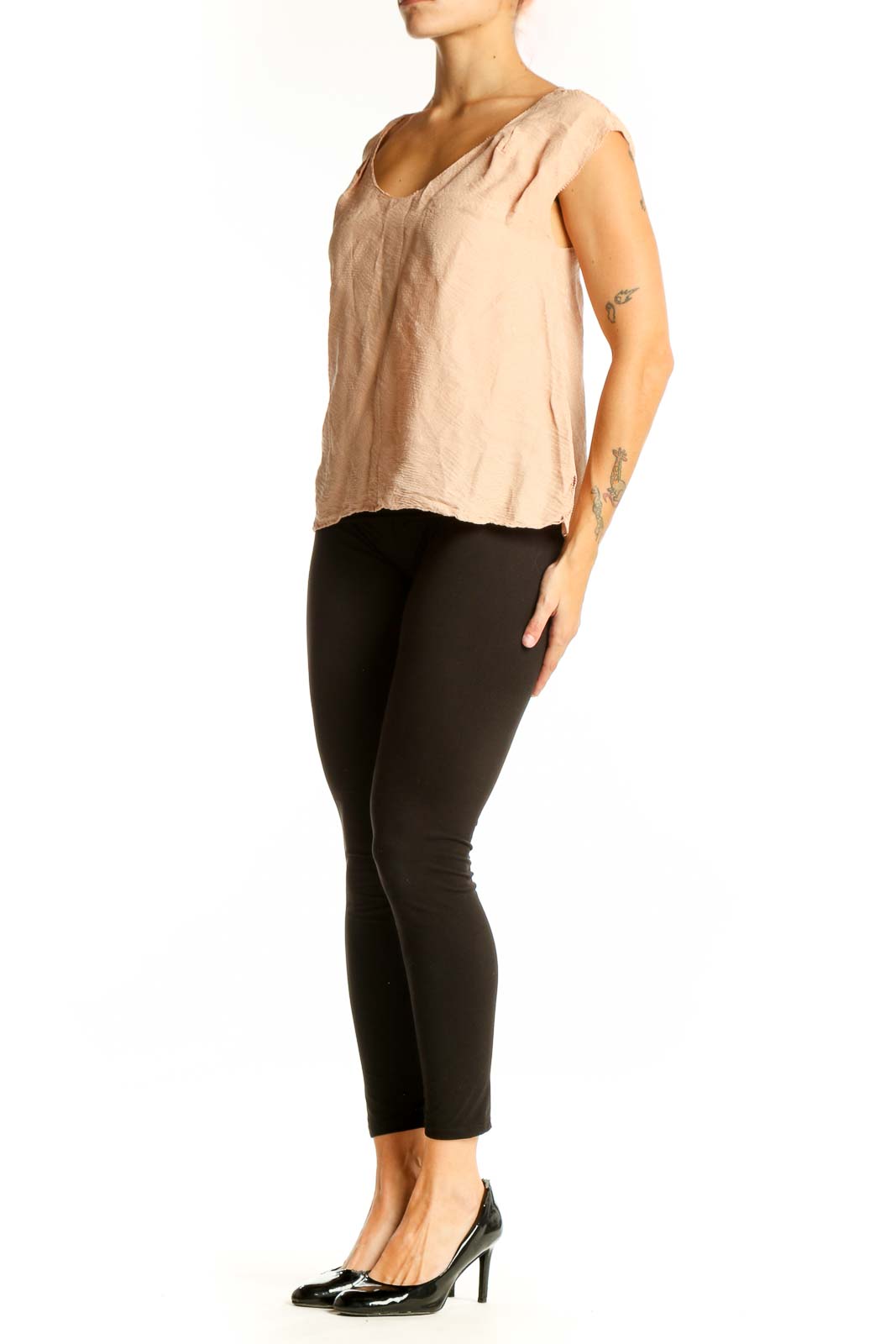 Front view of Rebecca Taylor blush cap sleeve V-neck top