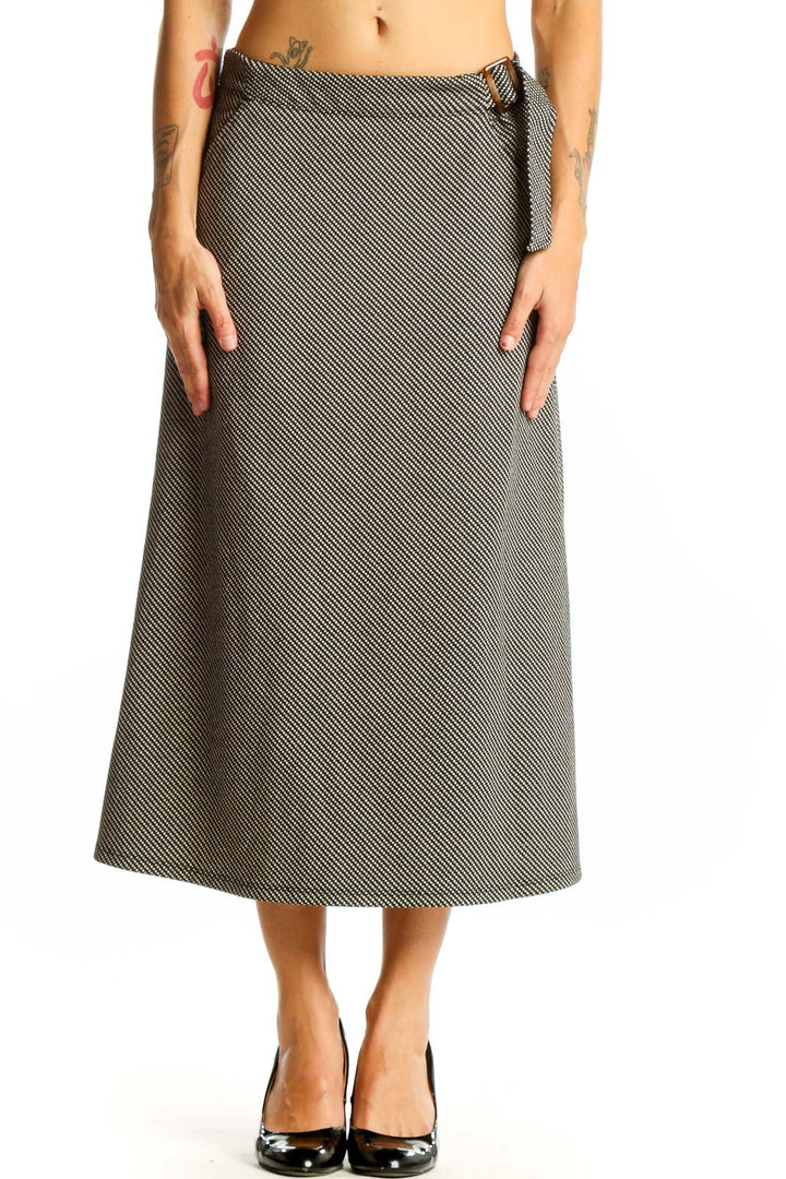 Front view of Max Studio gray diagonal striped midi skirt