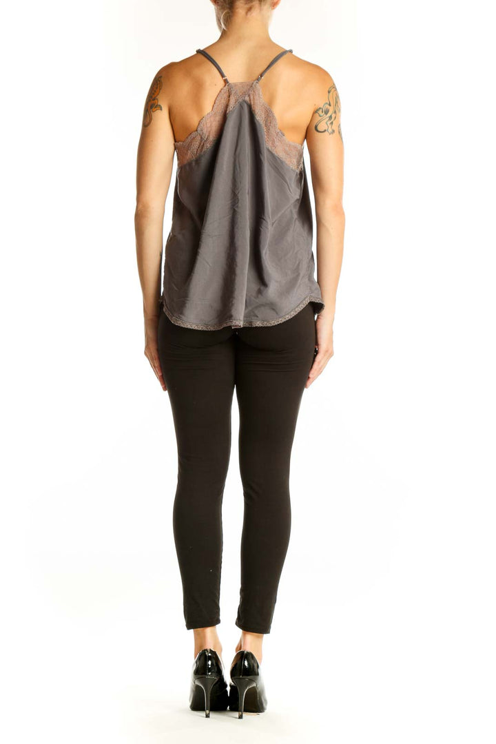 Side view of gray Lovestitch camisole top on model