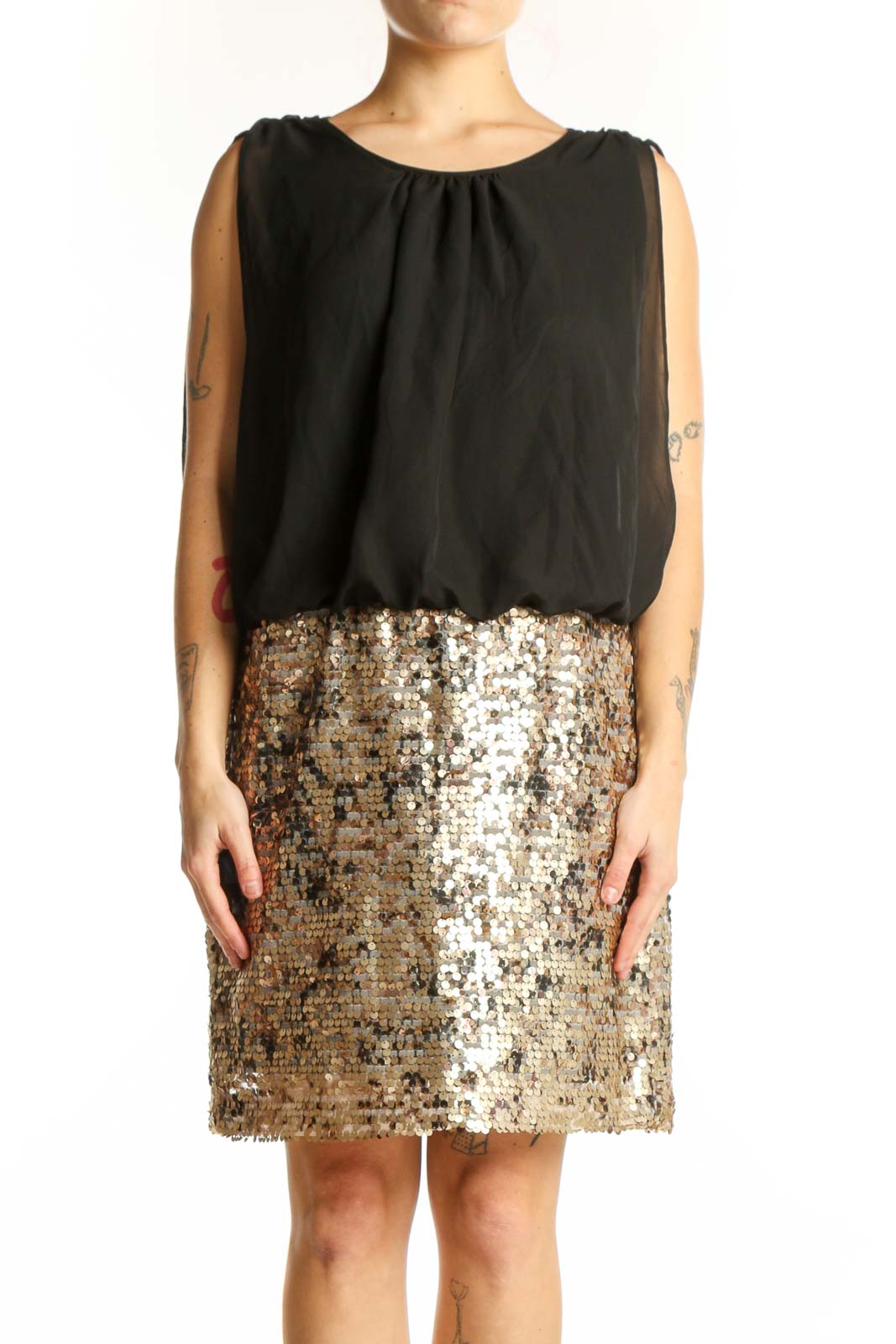Black and Gold Sequin Cocktail Dress
